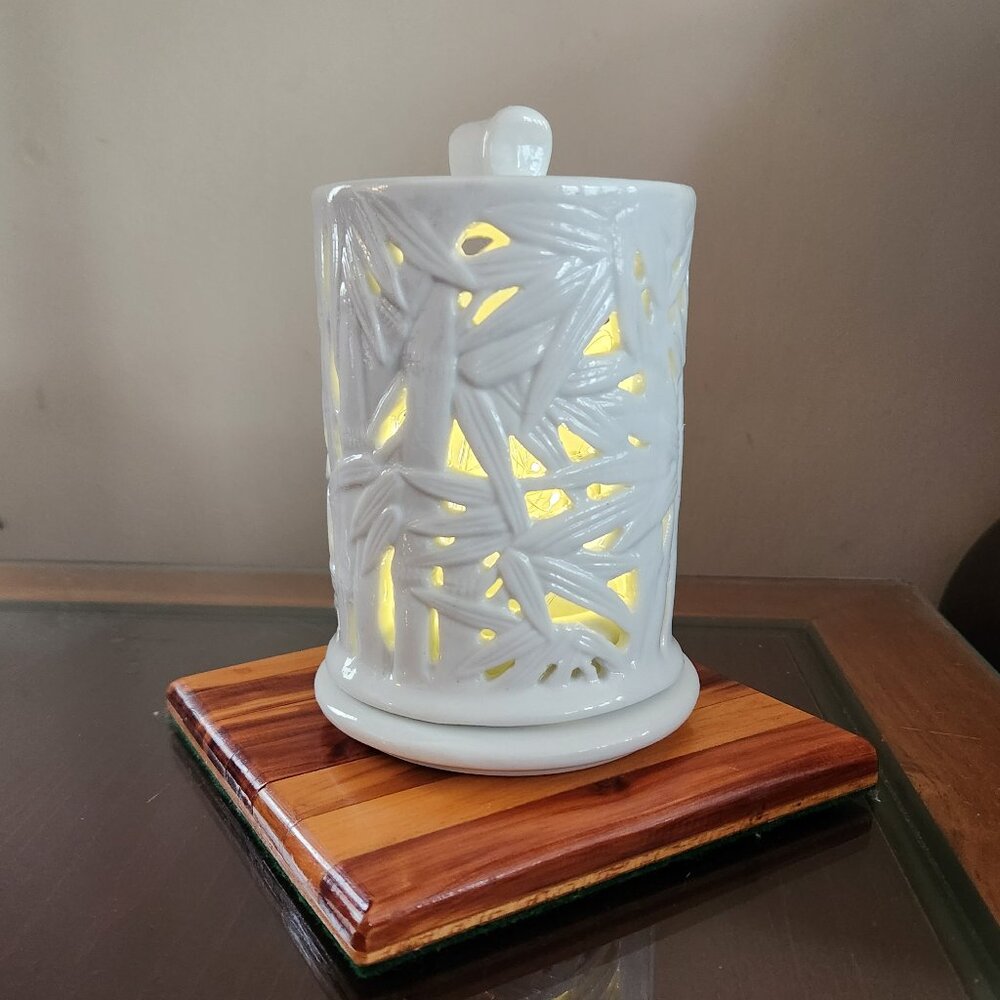 Andrea By Sadek White Porcelain Reticulated Two Piece Candle Holder / Fairy Lamp